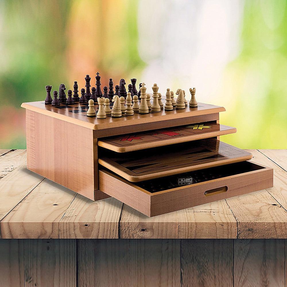 ﻿10-in-1 Wooden Chess & Checkers Board Games-Vivify Co.