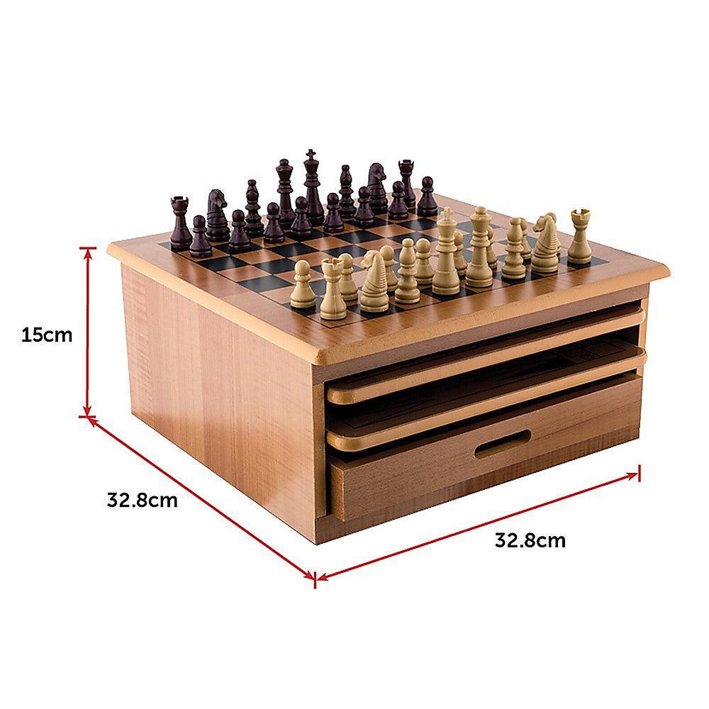 ﻿10-in-1 Wooden Chess & Checkers Board Games-Vivify Co.