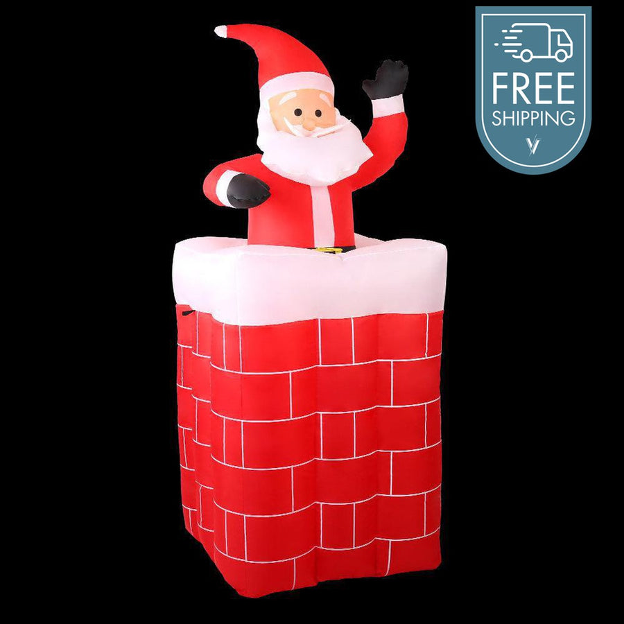 1.8M Christmas Inflatable Light-Up Chimney Santa-Vivify Co.
