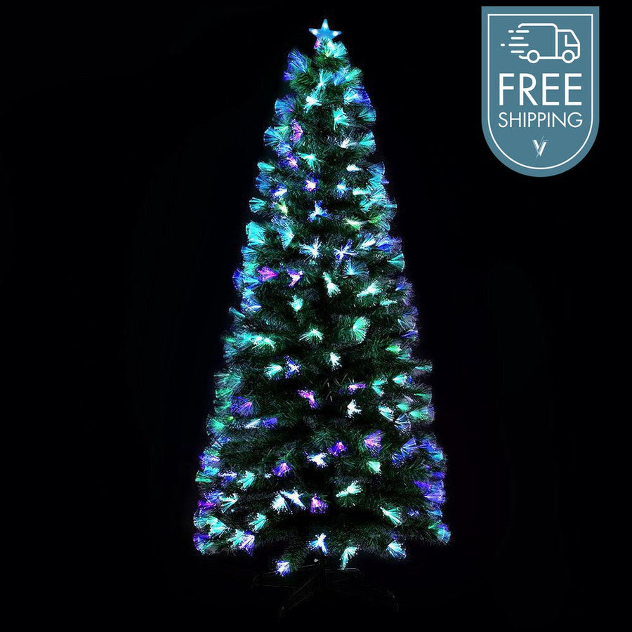 2.1M Christmas Tree with 274 Multi Coloured Optic Fibre Lights-Vivify Co.
