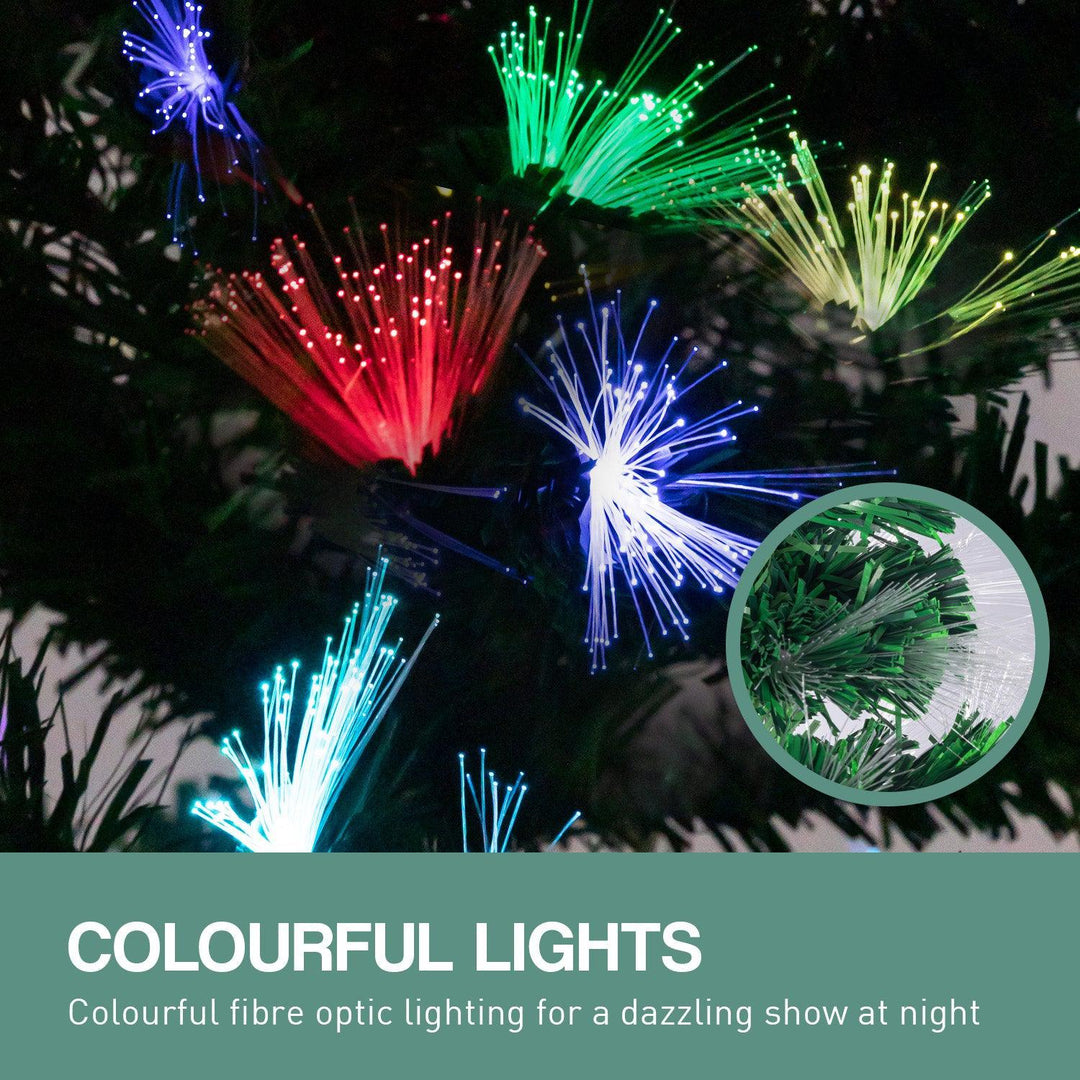 2.1M Christmas Tree with 280 Multi Coloured Optic Fibre Tips & Star Ornaments-Vivify Co.