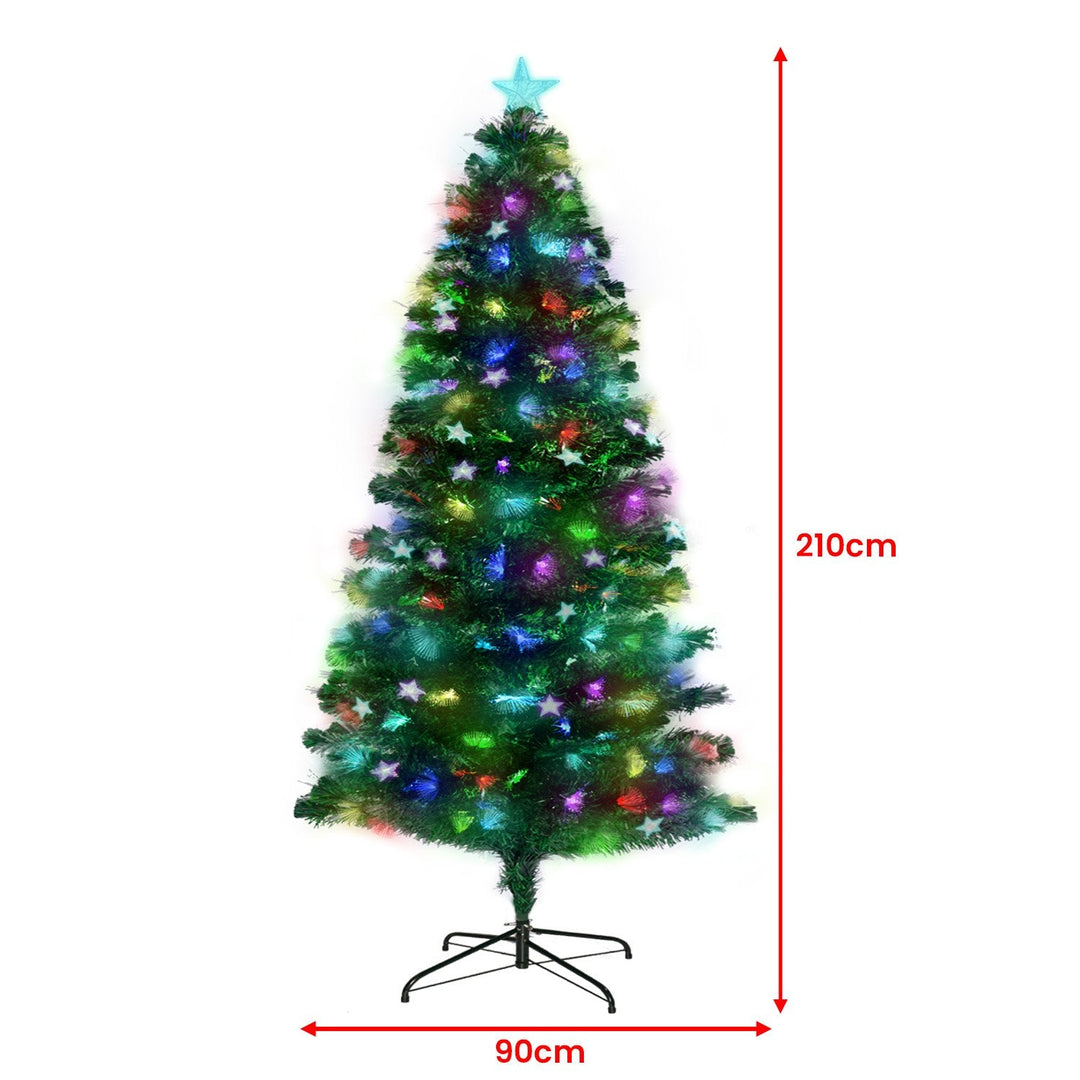 2.1M Christmas Tree with 280 Multi Coloured Optic Fibre Tips & Star Ornaments-Vivify Co.