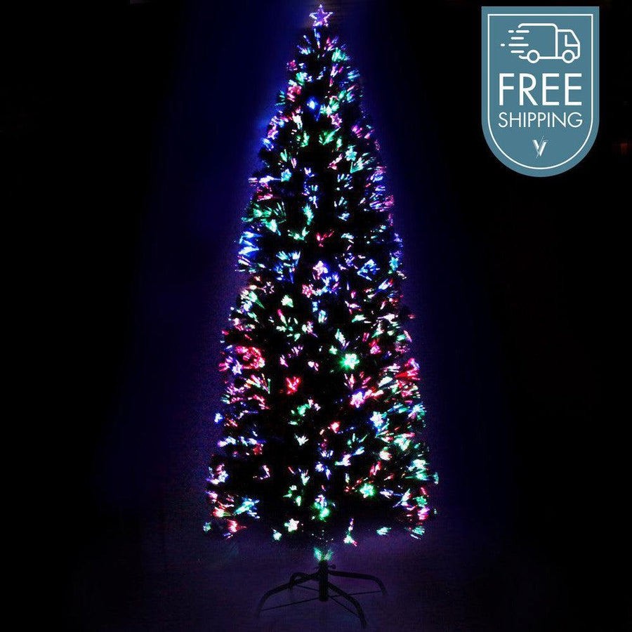 2.4M Christmas Tree with 320 Multi Colour Optic Fibre LED Tips & Stars-Vivify Co.