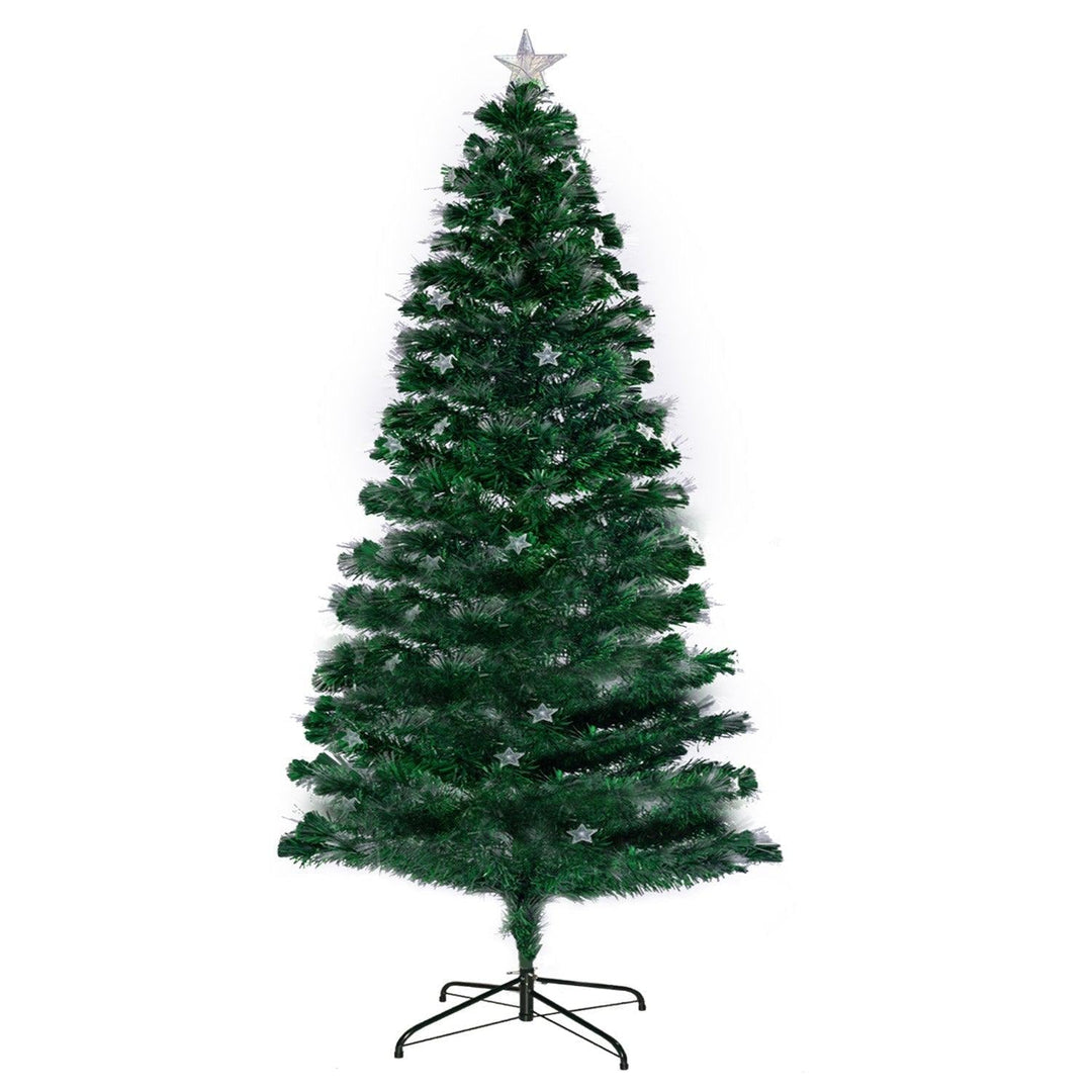 2.4M Christmas Tree with 320 Multi Coloured Optic Fibre Tips & Star Ornaments-Vivify Co.