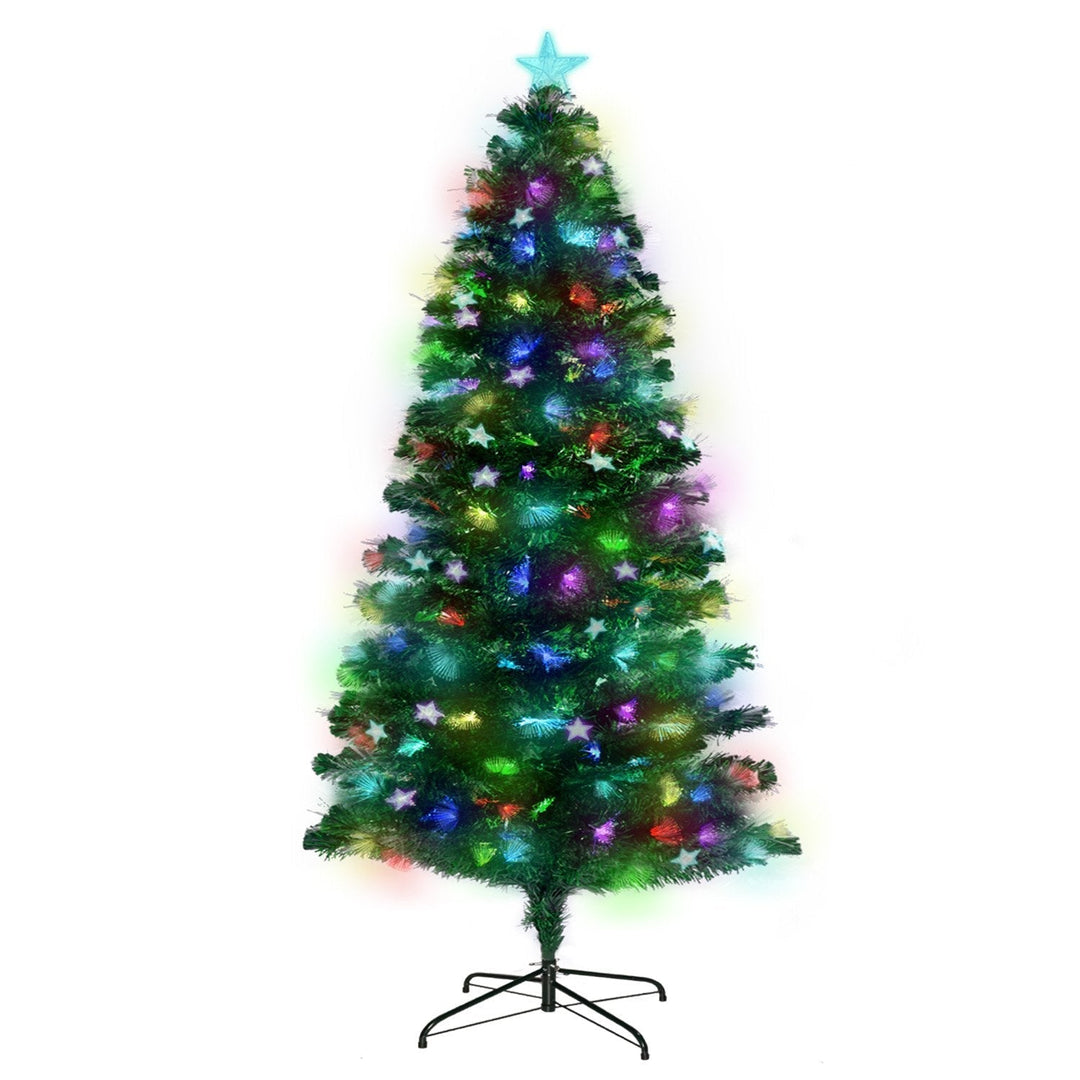 2.4M Christmas Tree with 320 Multi Coloured Optic Fibre Tips & Star Ornaments-Vivify Co.