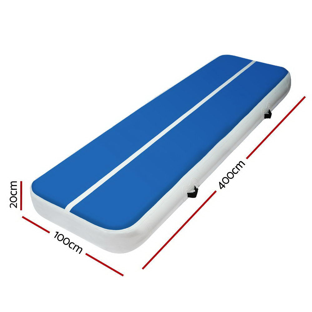 4m x 1m Inflatable Air Track Mat 20cm Thick Gymnastic Tumbling Blue And White-Vivify Co.