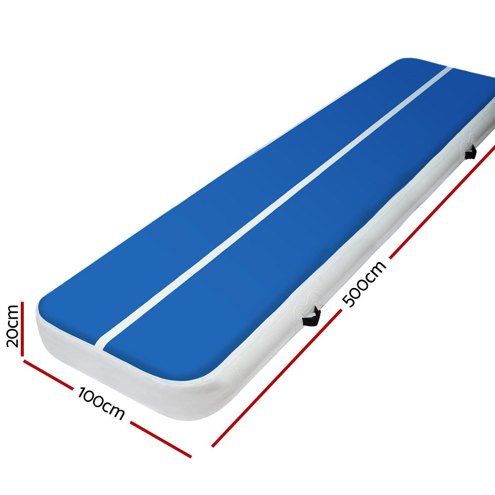 5m x 1m Inflatable Air Track Mat 20cm Thick Gymnastic Tumbling Blue And White-Vivify Co.