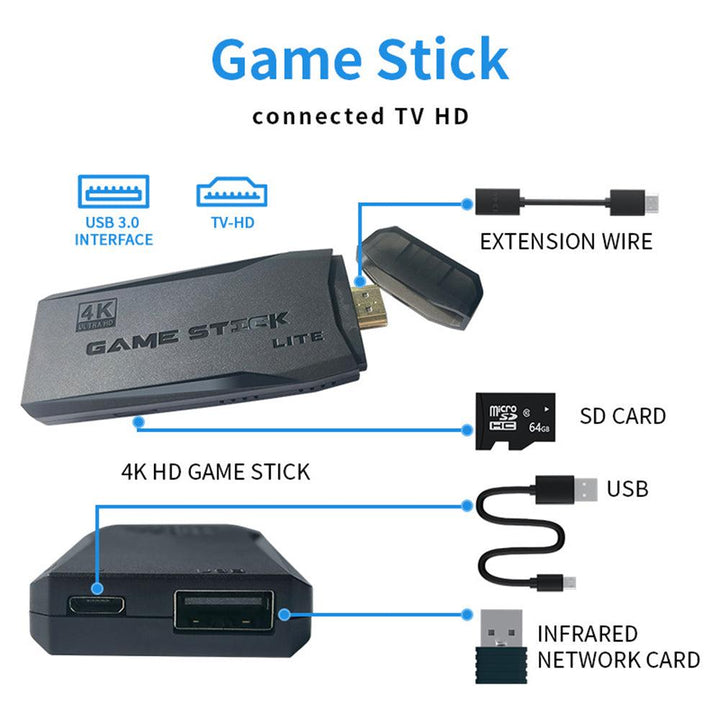 64G 4K Retro Games Stick with 10000+ Games-Vivify Co.