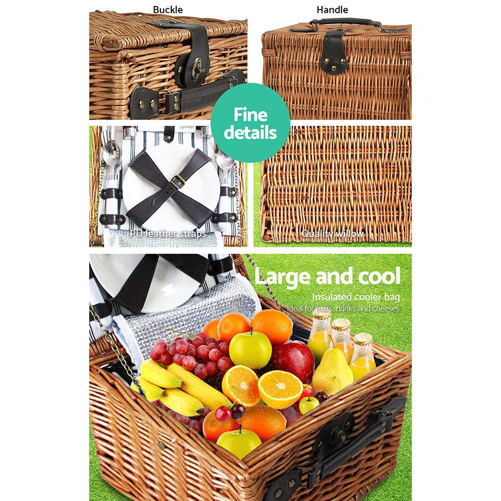 Alfresco 2 Person Vintage Insulated Picnic Basket Set with Blanket-Vivify Co.