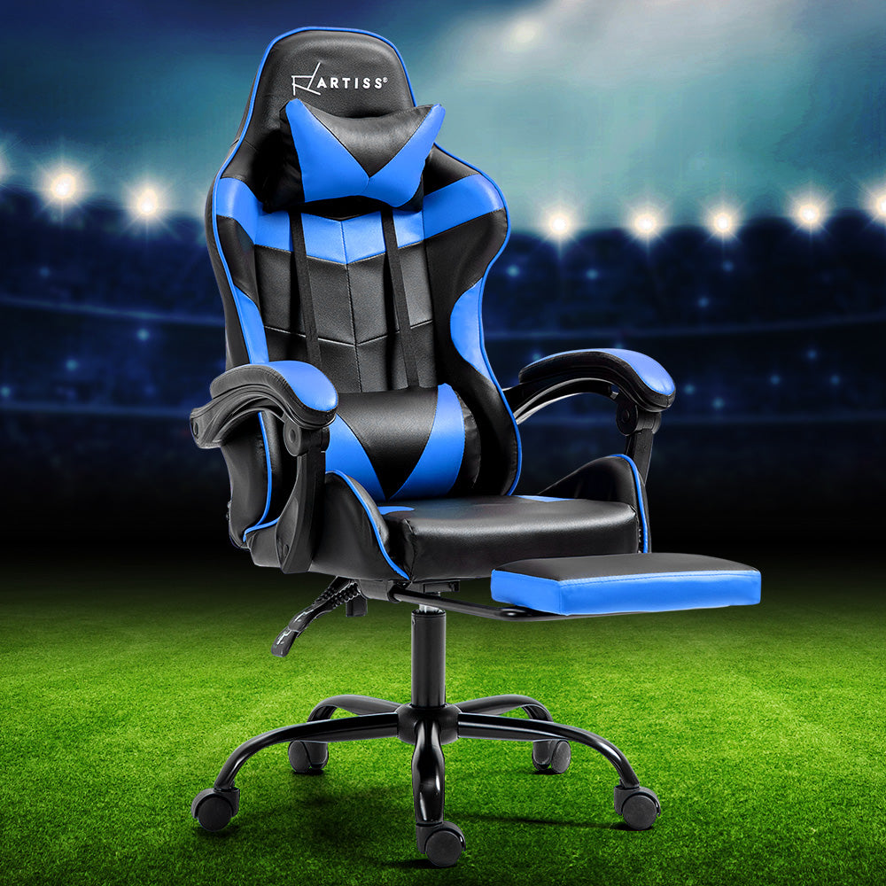 Artiss Gaming Office Chair Recliner with Footrest - Blue-Vivify Co.