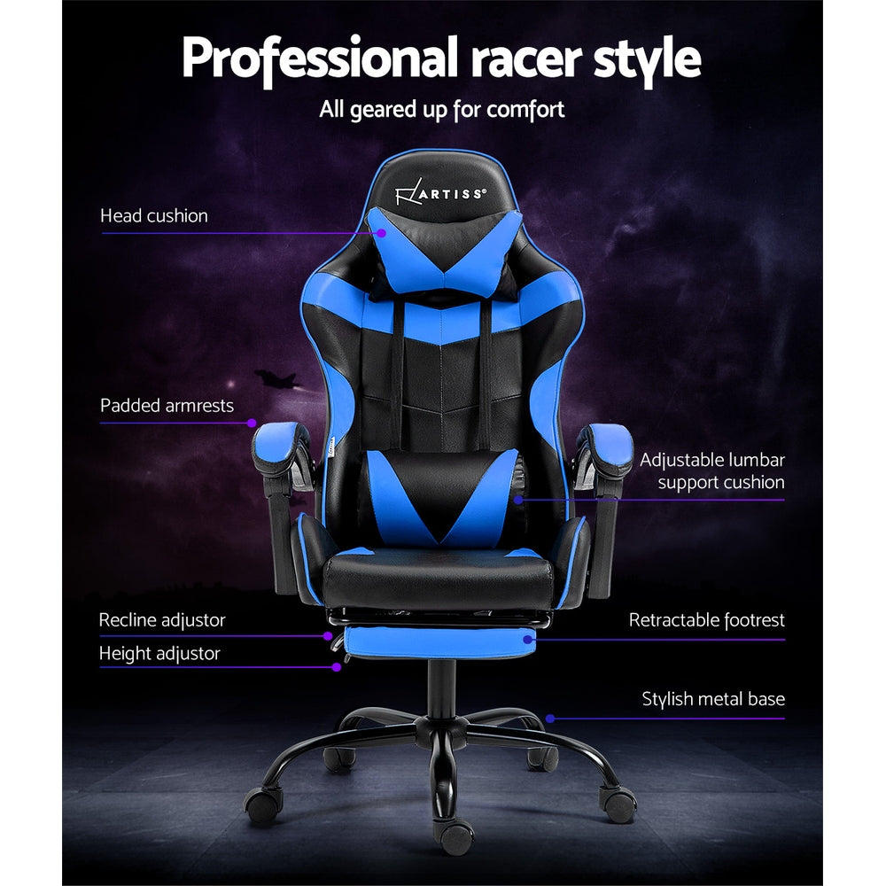 Artiss Gaming Office Chair Recliner with Footrest - Blue-Vivify Co.