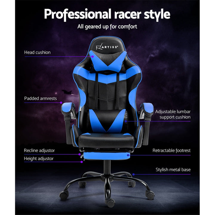 Artiss Gaming Office Chair Recliner with Footrest - Blue-Vivify Co.