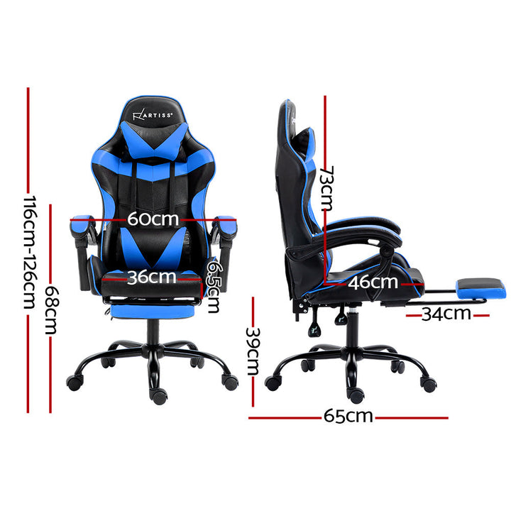 Artiss Gaming Office Chair Recliner with Footrest - Blue-Vivify Co.