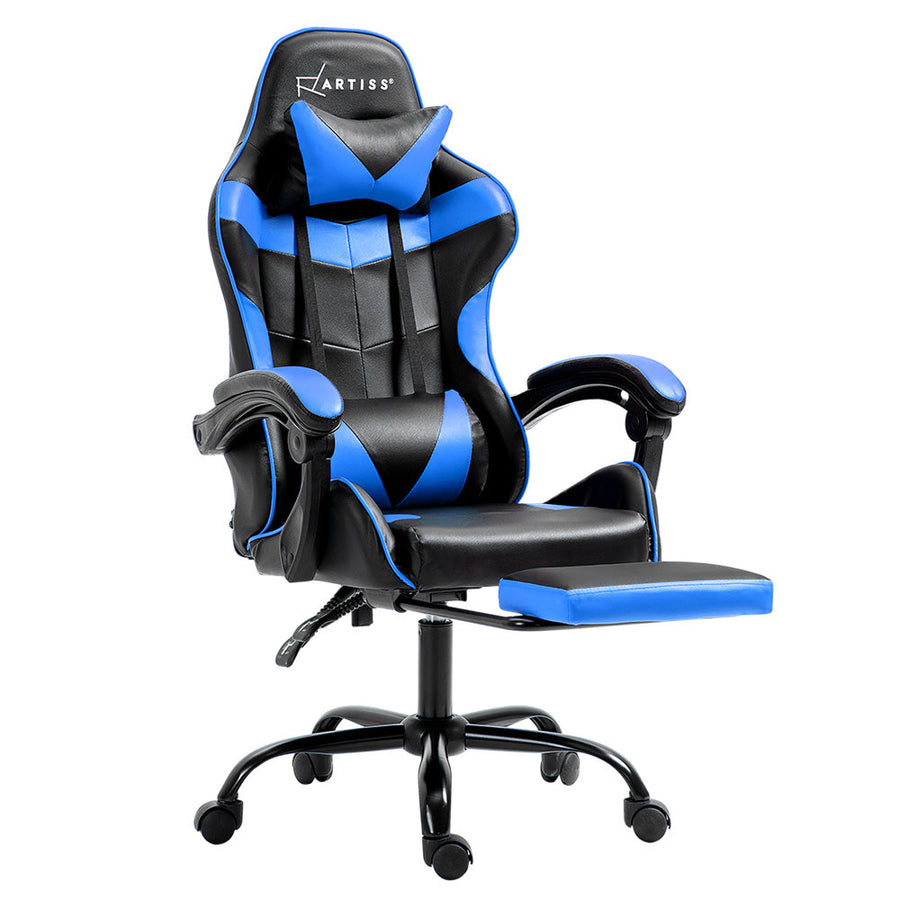 Artiss Gaming Office Chair Recliner with Footrest - Blue-Vivify Co.