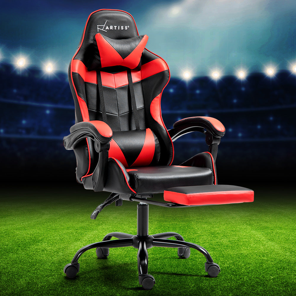 Artiss Gaming Office Chair Recliner with Footrest - Red-Vivify Co.