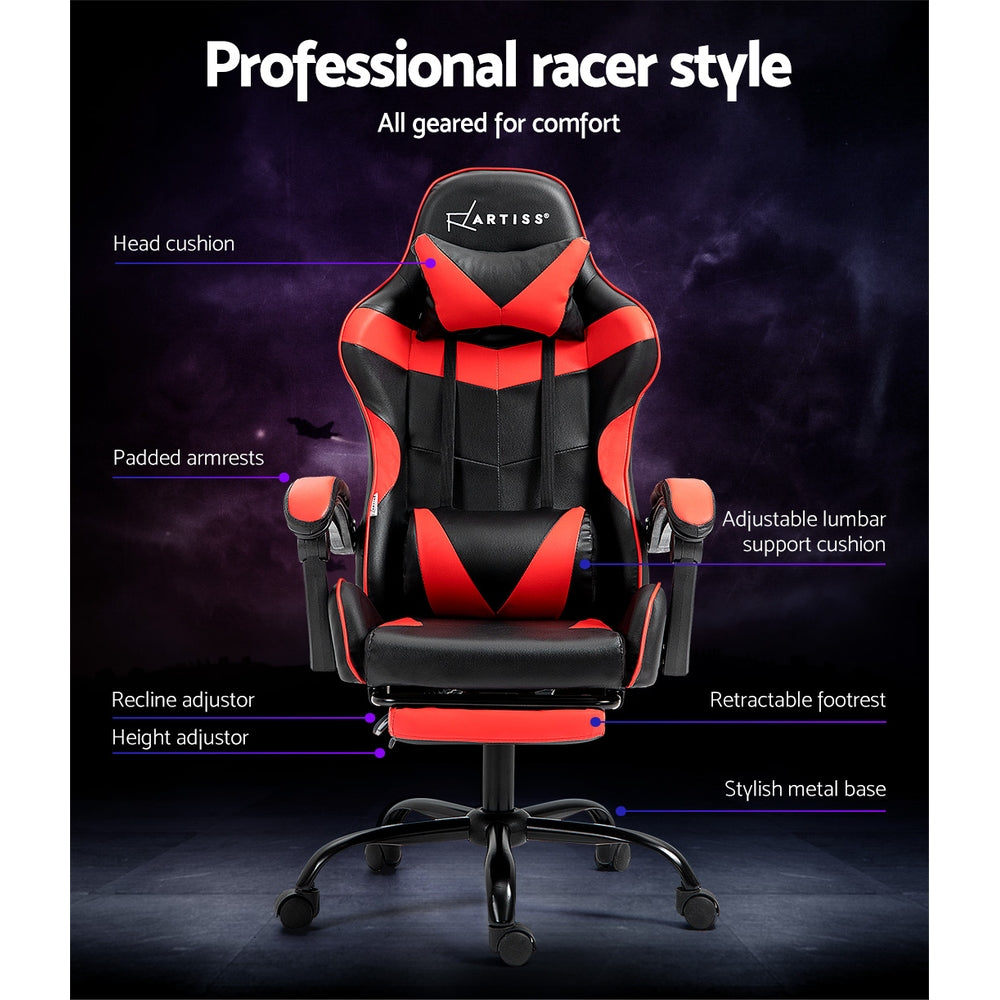 Artiss Gaming Office Chair Recliner with Footrest - Red-Vivify Co.