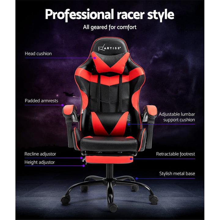 Artiss Gaming Office Chair Recliner with Footrest - Red-Vivify Co.