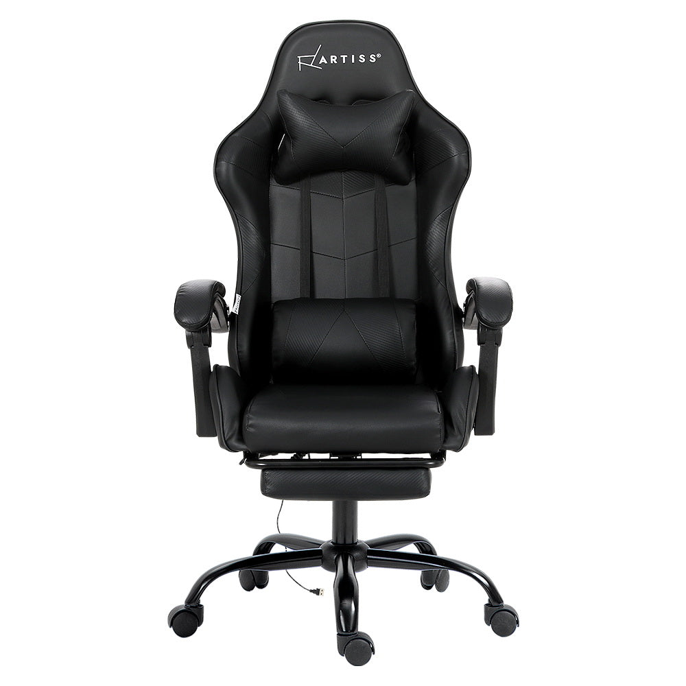 Artiss Gaming Office Chair with 2 Point Massage & Footrest - Black-Vivify Co.