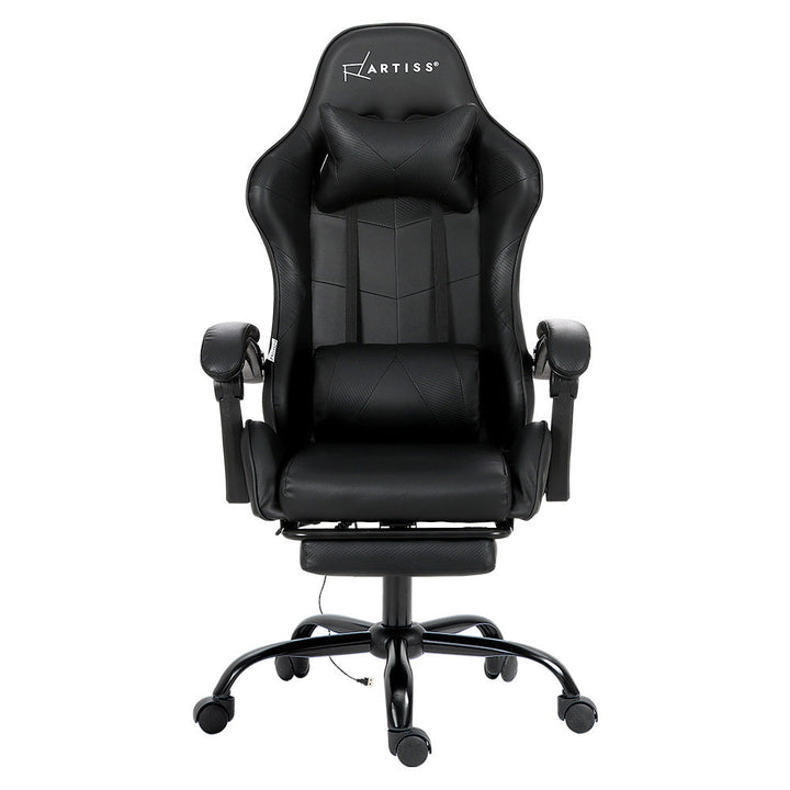 Artiss Gaming Office Chair with 2 Point Massage & Footrest - Black-Vivify Co.