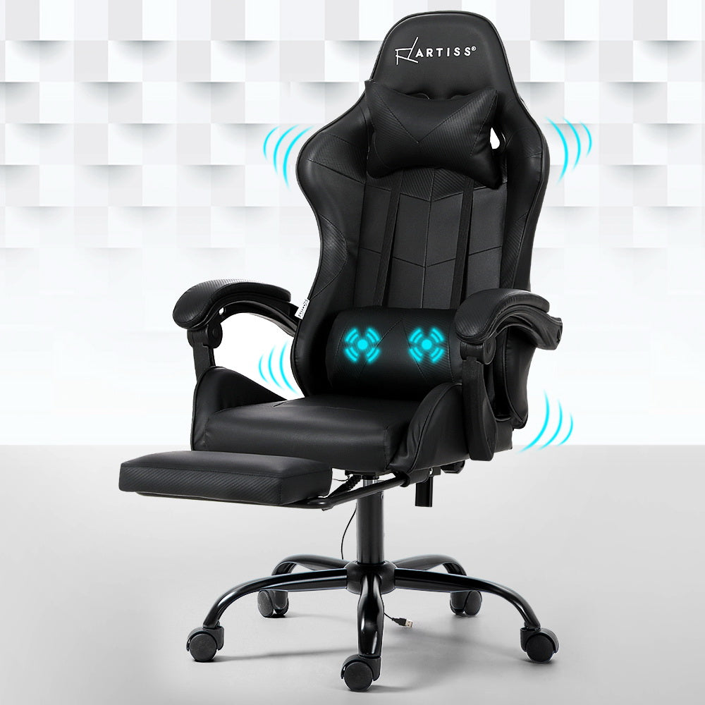 Artiss Gaming Office Chair with 2 Point Massage & Footrest - Black-Vivify Co.
