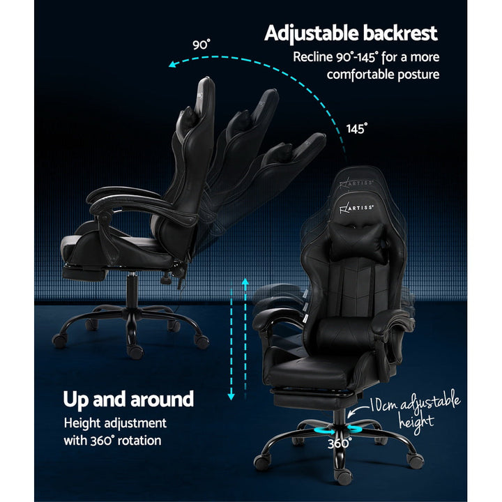 Artiss Gaming Office Chair with 2 Point Massage & Footrest - Black-Vivify Co.