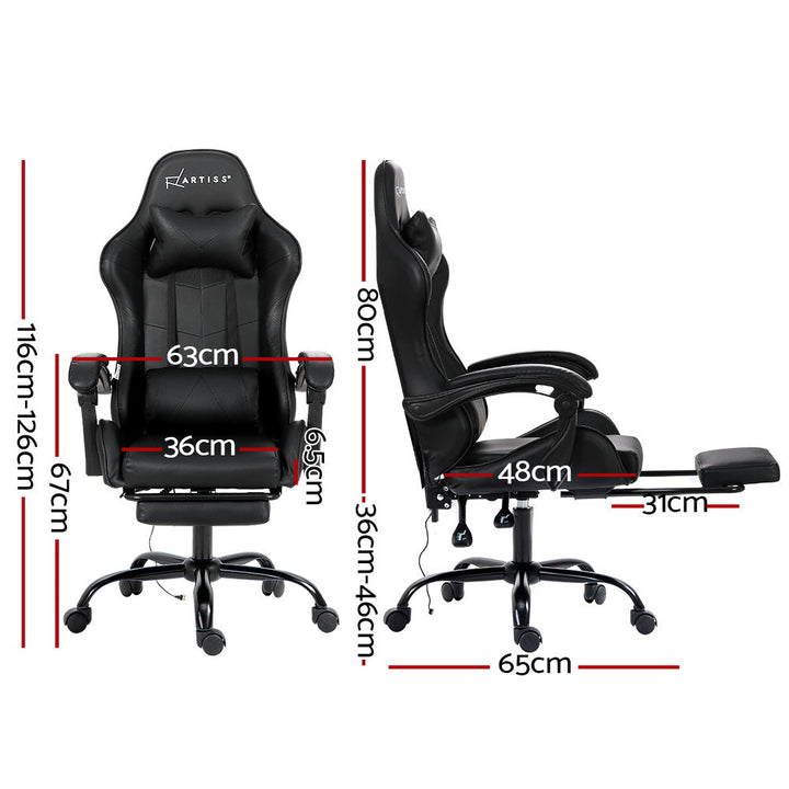 Artiss Gaming Office Chair with 2 Point Massage & Footrest - Black-Vivify Co.