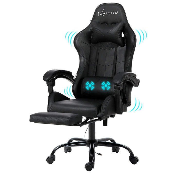 Artiss Gaming Office Chair with 2 Point Massage & Footrest - Black-Vivify Co.