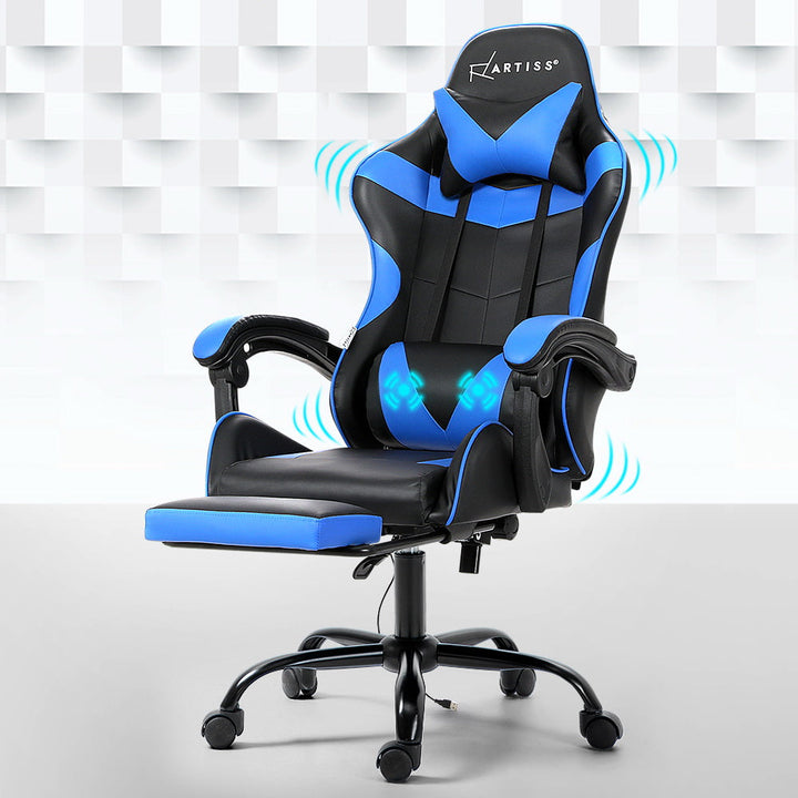 Artiss Gaming Office Chair with 2 Point Massage & Footrest - Blue-Vivify Co.