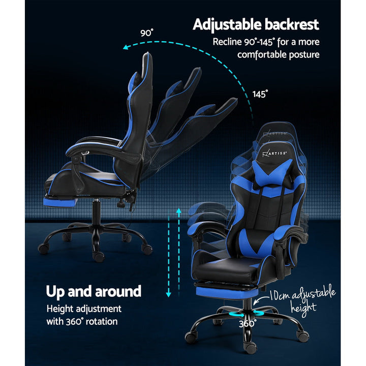 Artiss Gaming Office Chair with 2 Point Massage & Footrest - Blue-Vivify Co.