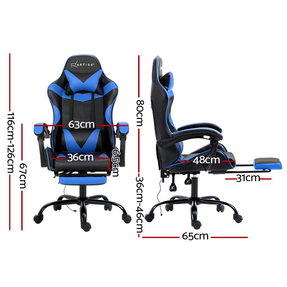 Artiss Gaming Office Chair with 2 Point Massage & Footrest - Blue-Vivify Co.