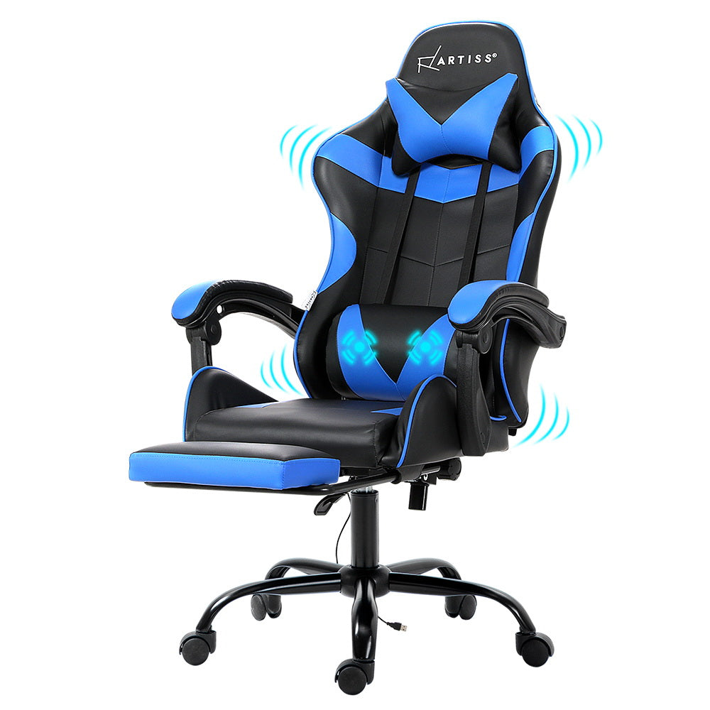 Artiss Gaming Office Chair with 2 Point Massage & Footrest - Blue-Vivify Co.