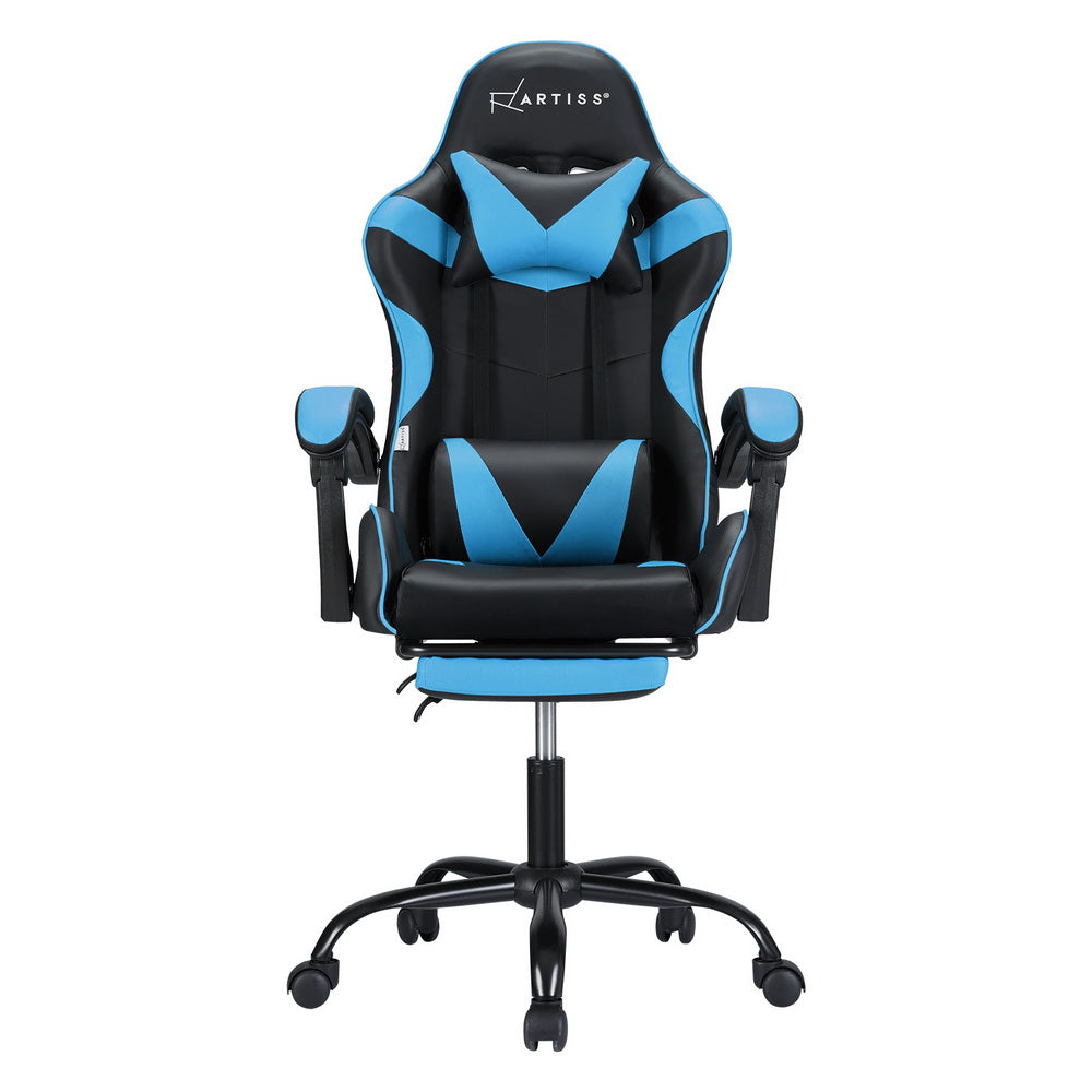 Artiss Gaming Office Chair with 2 Point Massage & Footrest - Cyan Blue-Vivify Co.