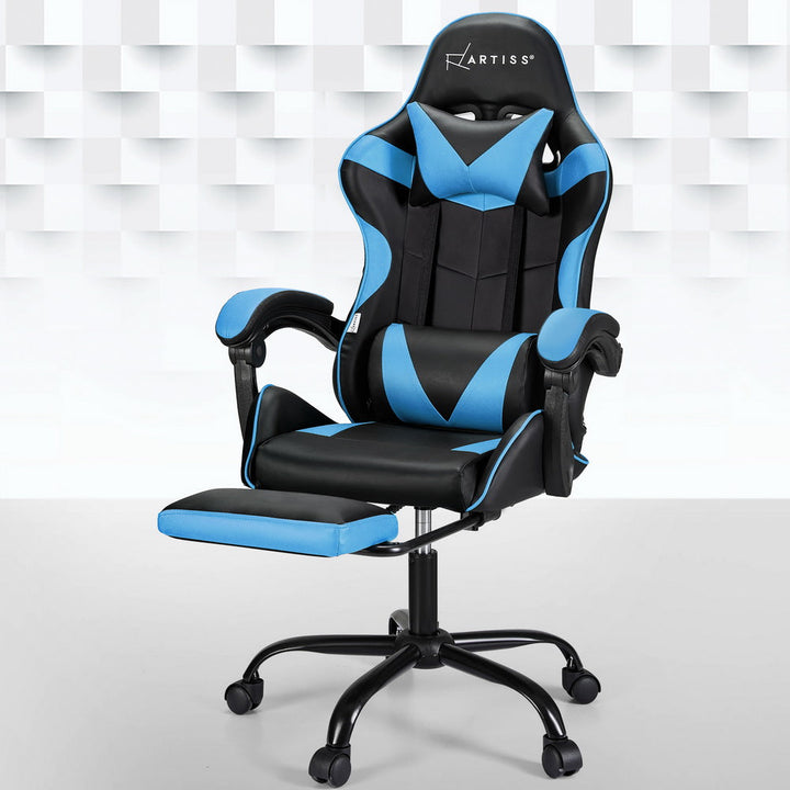 Artiss Gaming Office Chair with 2 Point Massage & Footrest - Cyan Blue-Vivify Co.