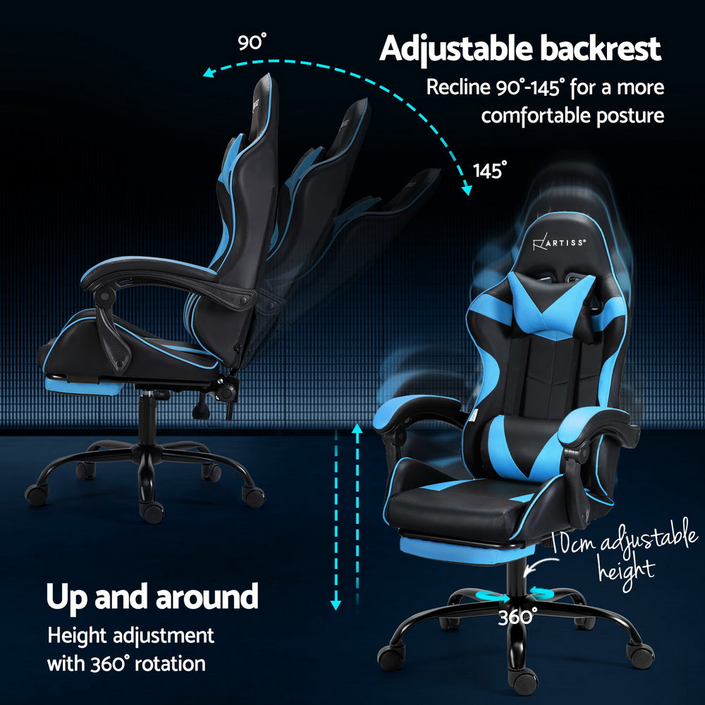 Artiss Gaming Office Chair with 2 Point Massage & Footrest - Cyan Blue-Vivify Co.