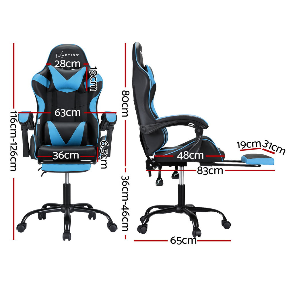 Artiss Gaming Office Chair with 2 Point Massage & Footrest - Cyan Blue-Vivify Co.