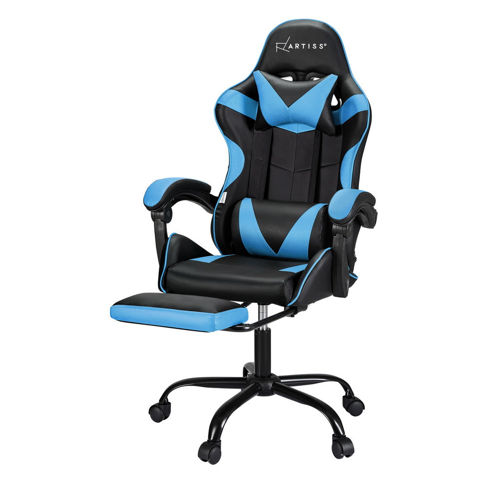 Artiss Gaming Office Chair with 2 Point Massage & Footrest - Cyan Blue-Vivify Co.