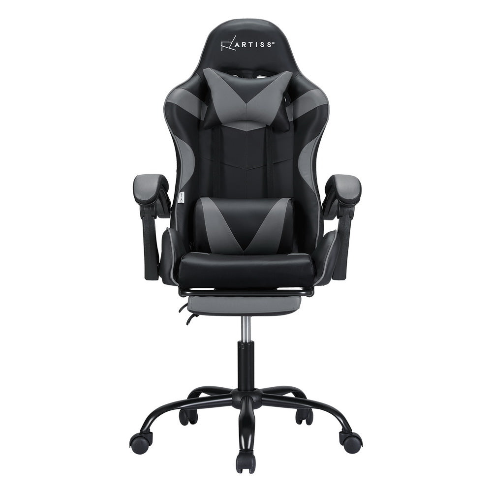 Artiss Gaming Office Chair with 2 Point Massage & Footrest - Grey-Vivify Co.