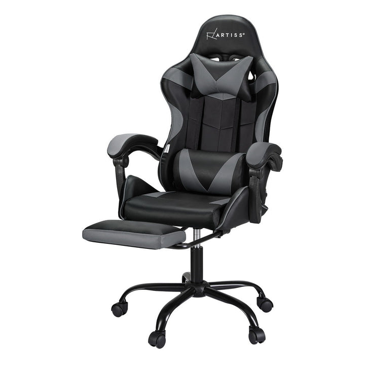Artiss Gaming Office Chair with 2 Point Massage & Footrest - Grey-Vivify Co.