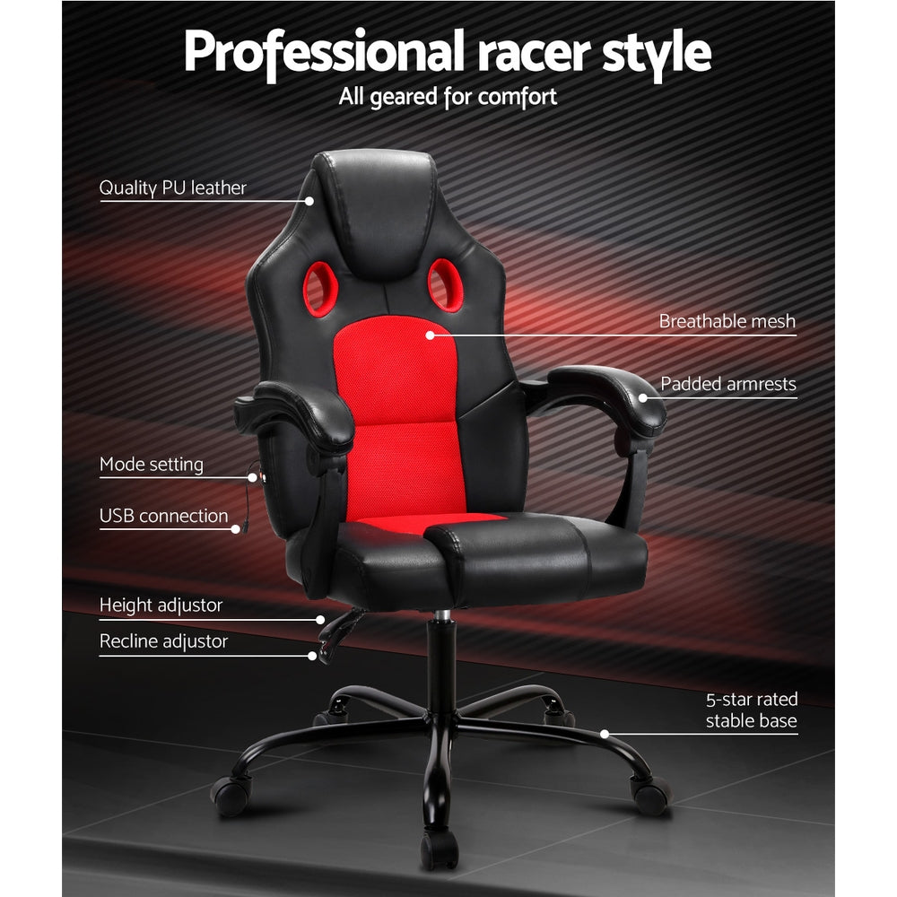 Artiss Gaming Office Chair with 2 Point Massage & Footrest - Red-Vivify Co.