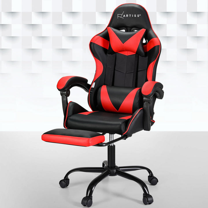 Artiss Gaming Office Chair with 2 Point Massage & Footrest - Red-Vivify Co.