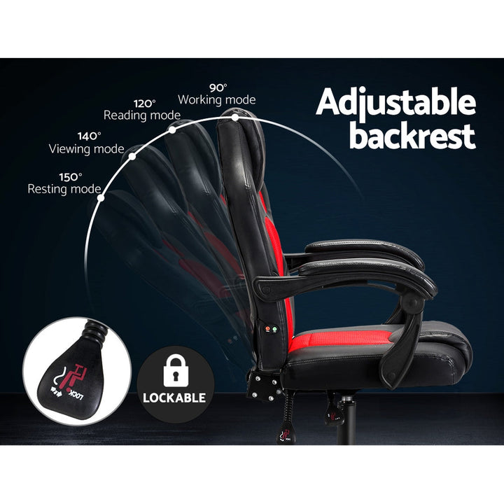 Artiss Gaming Office Chair with 2 Point Massage & Footrest - Red-Vivify Co.