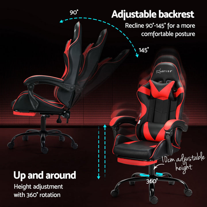 Artiss Gaming Office Chair with 2 Point Massage & Footrest - Red-Vivify Co.