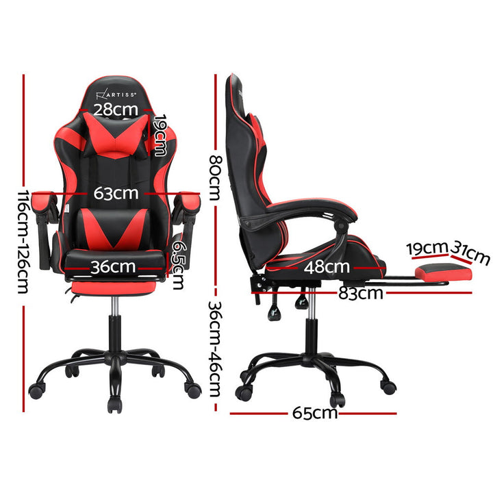 Artiss Gaming Office Chair with 2 Point Massage & Footrest - Red-Vivify Co.