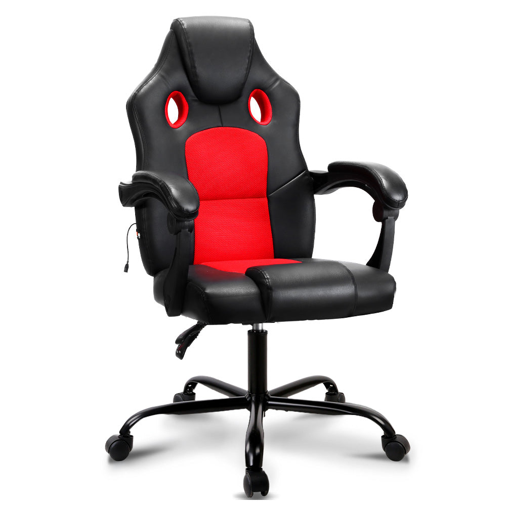 Artiss Gaming Office Chair with 2 Point Massage & Footrest - Red-Vivify Co.