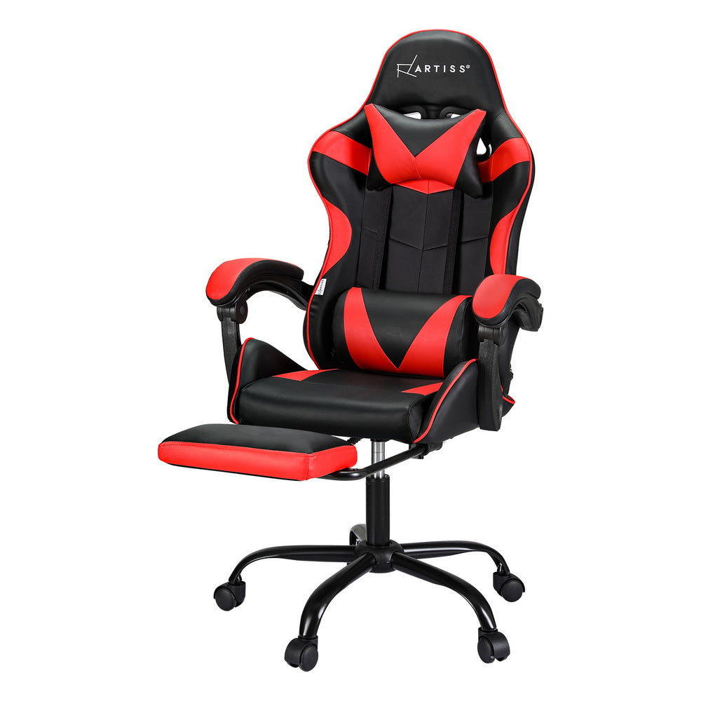 Artiss Gaming Office Chair with 2 Point Massage & Footrest - Red-Vivify Co.