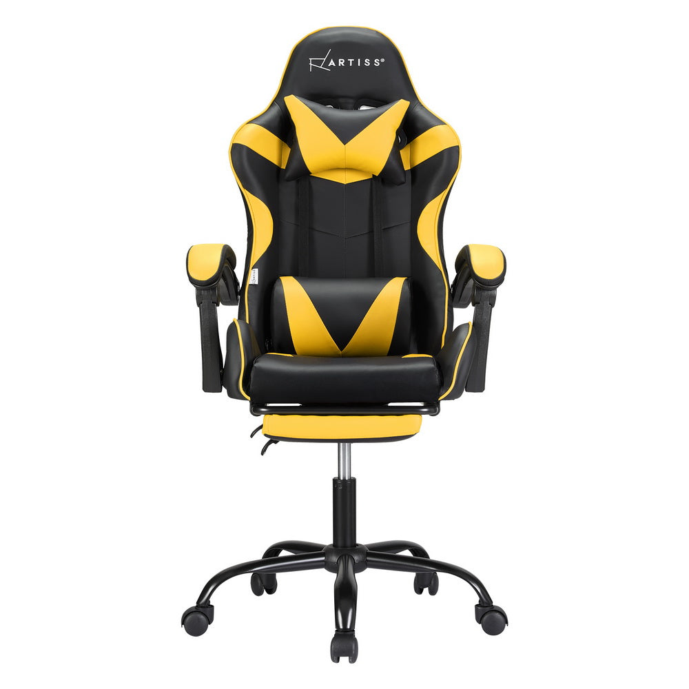 Artiss Gaming Office Chair with 2 Point Massage & Footrest - Yellow-Vivify Co.