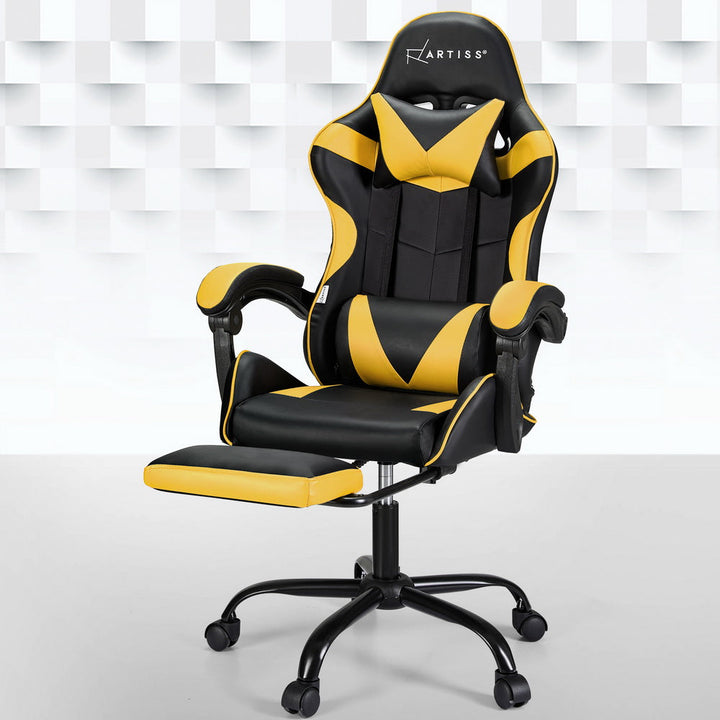 Artiss Gaming Office Chair with 2 Point Massage & Footrest - Yellow-Vivify Co.