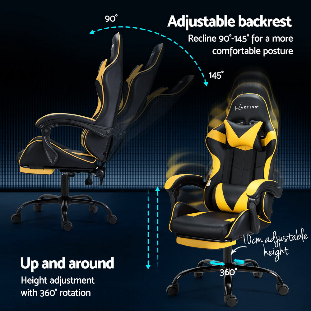 Artiss Gaming Office Chair with 2 Point Massage & Footrest - Yellow-Vivify Co.