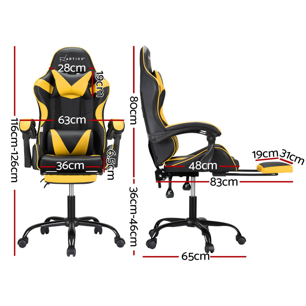 Artiss Gaming Office Chair with 2 Point Massage & Footrest - Yellow-Vivify Co.