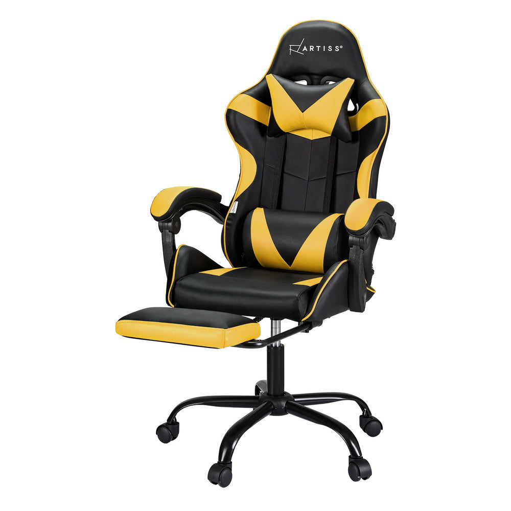 Artiss Gaming Office Chair with 2 Point Massage & Footrest - Yellow-Vivify Co.